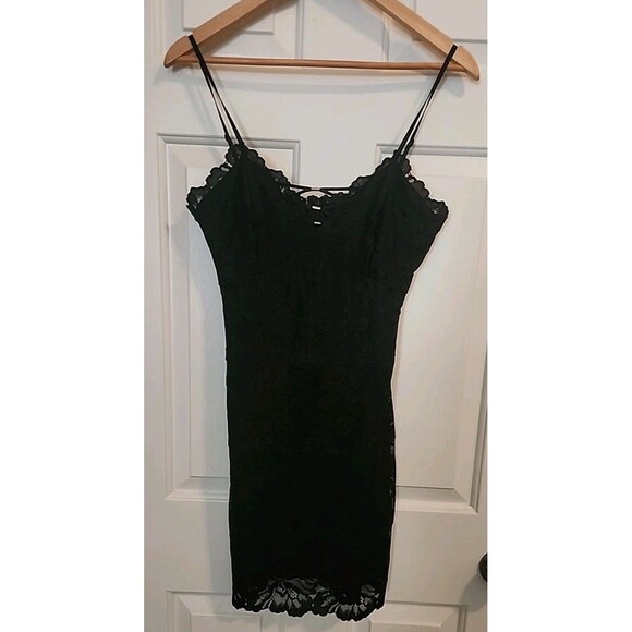 Guess Slip Dress Black Medium Mini Lacy Lined Adjustable Straps Sexy Wimsigoth - Picture 8 of 11